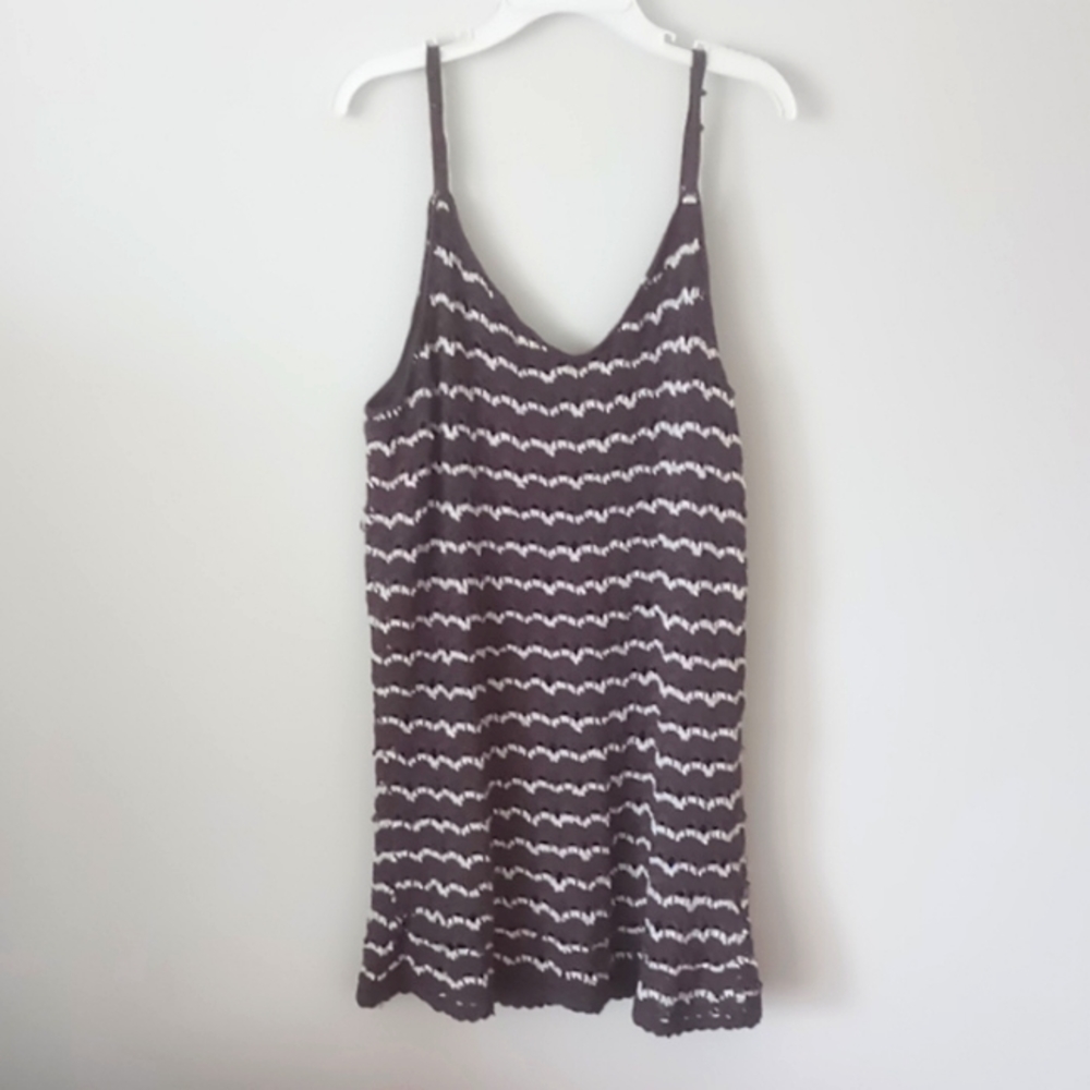 Alfani Silk Crochet Knit Tank M Glass beads Lined